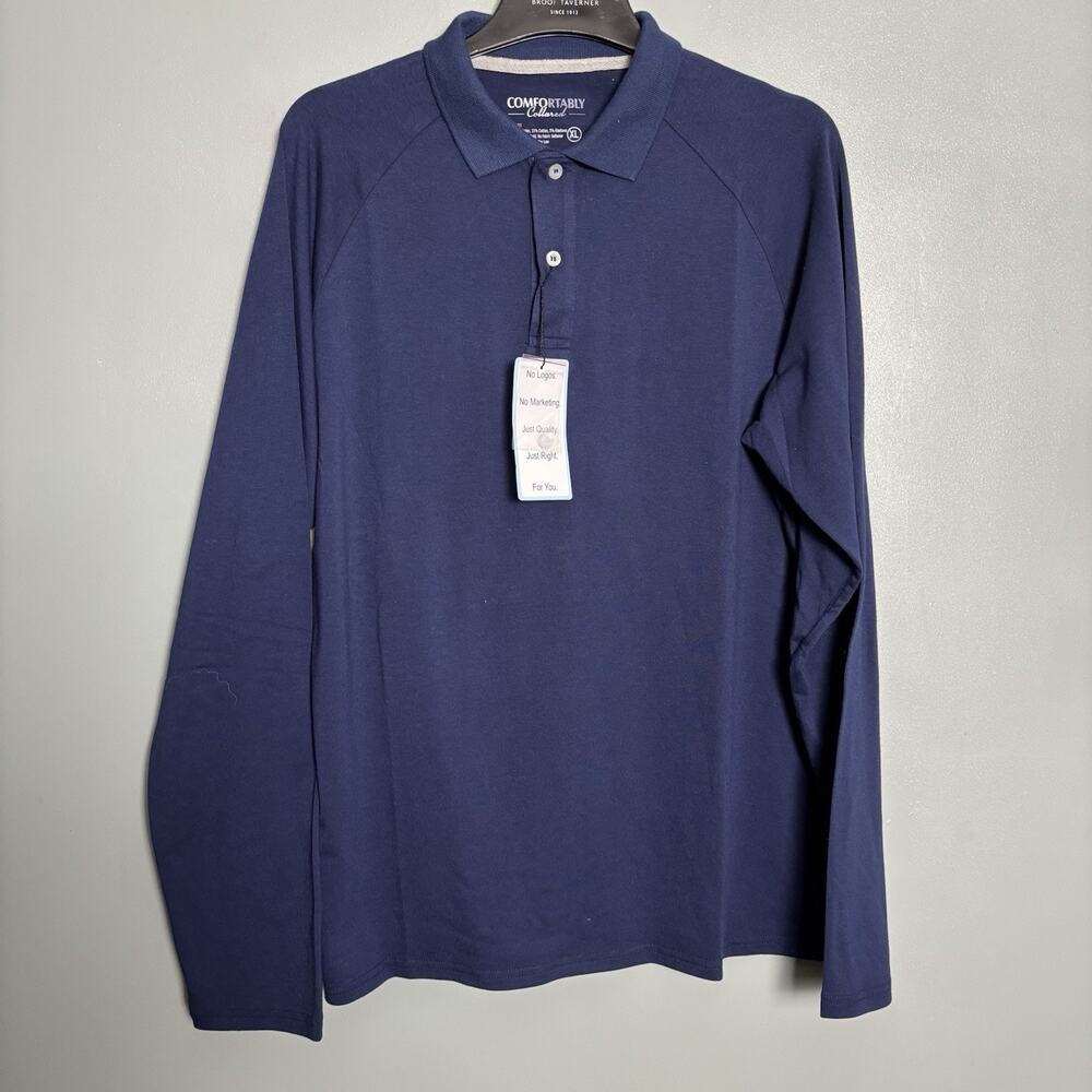 NWT COMFORTABLY COLLERED Long Sleeve Navy Shirt XL Cotton Blend New Tags